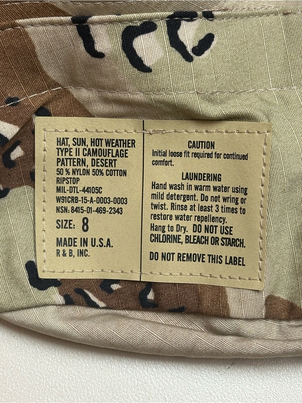 Gulf War Era Desert Chocolate Chip Camouflage Jungle Boonie Sun Hat Cap Size 8 - Picture 2 of 7